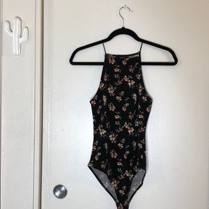 Black floral high neck body suit